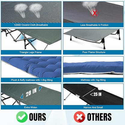 Big RED Camping Cot, Folding Camping Cots for Adults Sleeping 1200D Double Layer Oxford Portable Folding Outdoor Cots for Camping W/Soft Pad Carry Bag for Home Office Nap Beach Travel