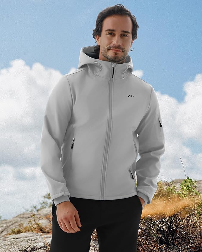 WULFUL Men's Lightweight Softshell Jacket Warm Fleece Lined Windbreaker Waterproof Soft Shell for Outdoor Hiking