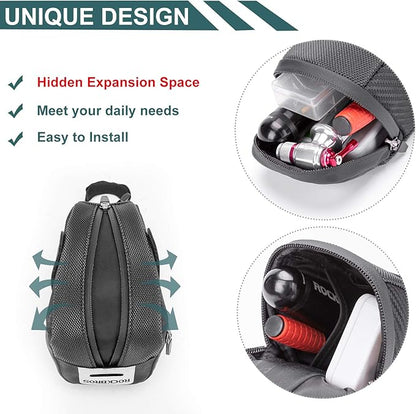 ROCKBROS Bike Saddle Bag, Bike Bag Under Seat, Strap-on Cycling Wedge Pack, Bike Seat Storage Bag for Mountain Road Bikes, 0.75L