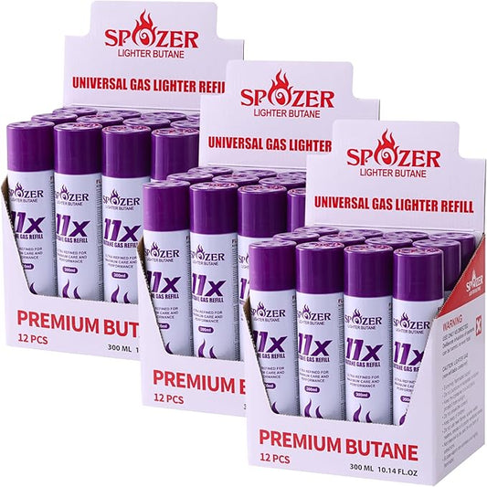 11X Ultra Pure Butane Fuel Refill – 99.99% Clean Butane Refill for All Refillable Jet Flame Lighters – Universal Butane Gas, 300ml (10.14 Oz) Cans, Pack of 36