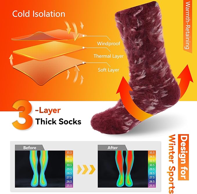 Sunew Warm Thermal Socks 4 Pack, Mens Womens Winter Heated Outdoor Skiing Thermal Socks