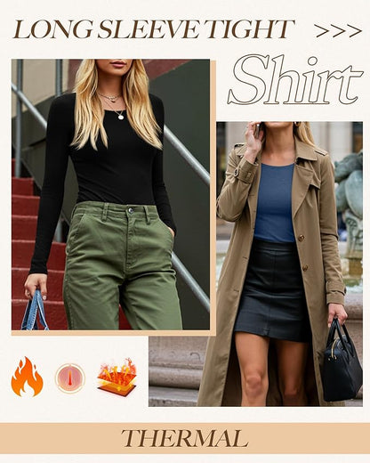 Neer 3 Pack Women's Thermal Shirts Long Sleeve Crew Neck Fleece Lined Undershirts Slim Fit Basic Tops Winter Base Layer