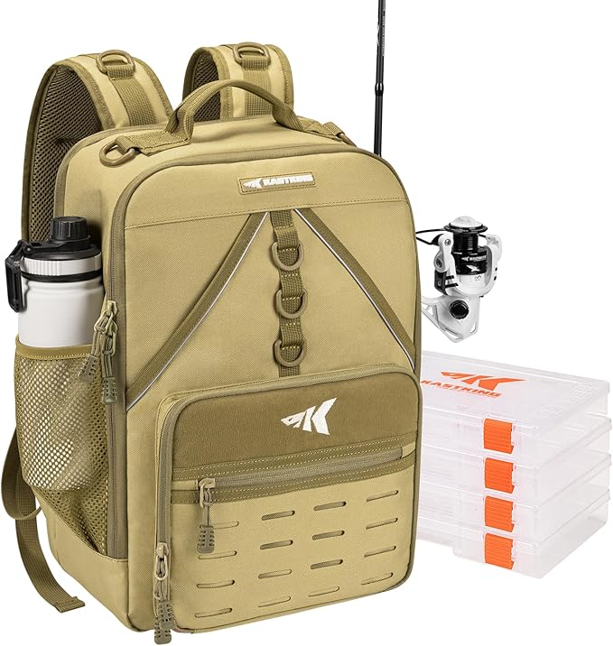 KastKing KarryAll Fishing Tackle Backpack with Rod Holder 4 Tackle Boxes,40/26L Tackle Bag Storage Fishing Gear and Equipment