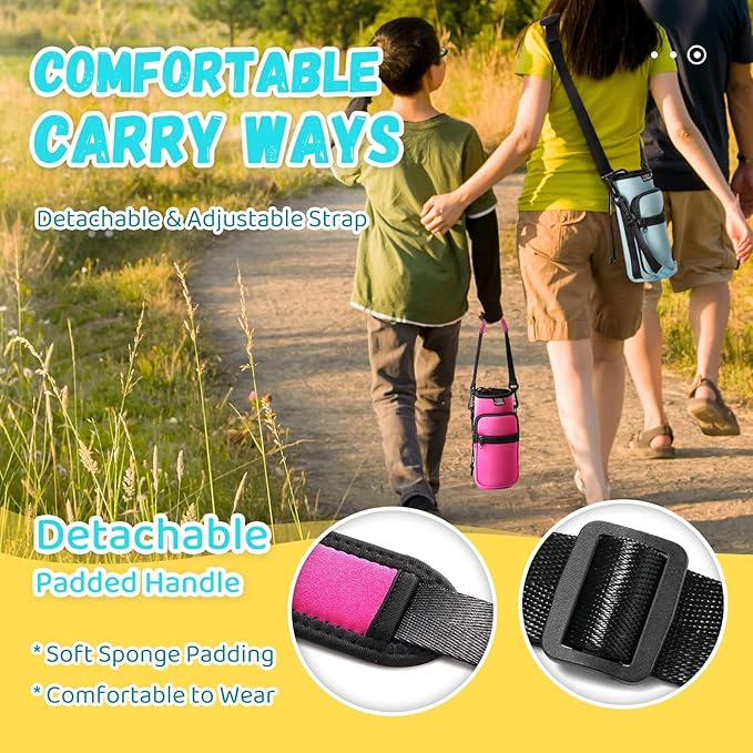 Nuovoware Water Bottle Carrier Bag,25oz/40oz/64oz Bottle Pouch Holder,Adjustable Shoulder Hand Strap 2 Pocket Sling Neoprene Sleeve Sports Accessories for Hiking Travelling Camping