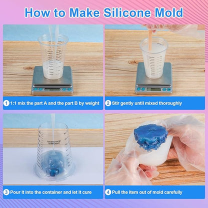 Silicone Mold Making Kit - 20A Liquid Silicone Rubber (1:1 Mix), Non-Toxic & Bubble Free Platinum Cure Silicone for Making Molds for Resin, Soap, Concrete, Craft Molds - 210oz Total