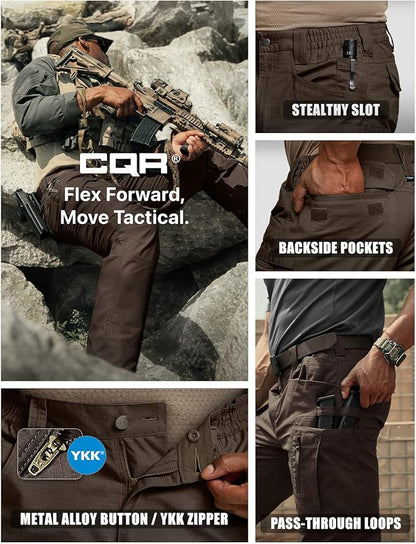 CQR Men's Flex Stretch Tactical Pants, Water Resistant Ripstop Cargo Pants, Lightweight EDC Outdoor Work Hiking Pants