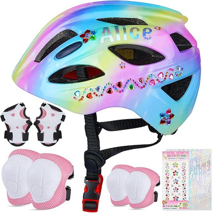 Kids Helmet 3-8 Adjustable Toddler Helmets with Kids Knee Pads and Elbow Pads Set for Cycling, Scooters, Skateboarding, Skating