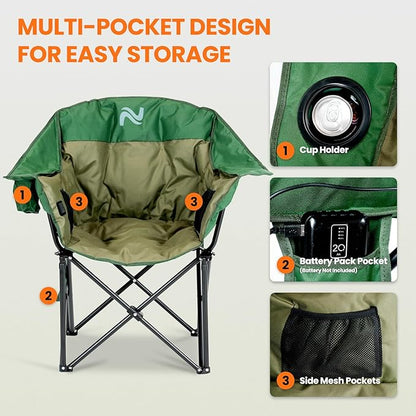 NAIZEA Heated Massage Camping Chairs,Heated Outdoor Chair w/3 Heating Mode, Oversized Heated Chair for Adults, Heavy Duty Folding Camping Chairs for Camp,Fishing, Sports Events,NOT Included Battery