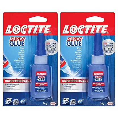 Loctite Super Glue Professional Liquid, Clear, 0.7 fl oz Bottle, 2 Pack - Superglue for Plastic, Wood, Metal, Crafts & Repair, Cyanoacrylate Adhesive Instant Glue, Quick Dry