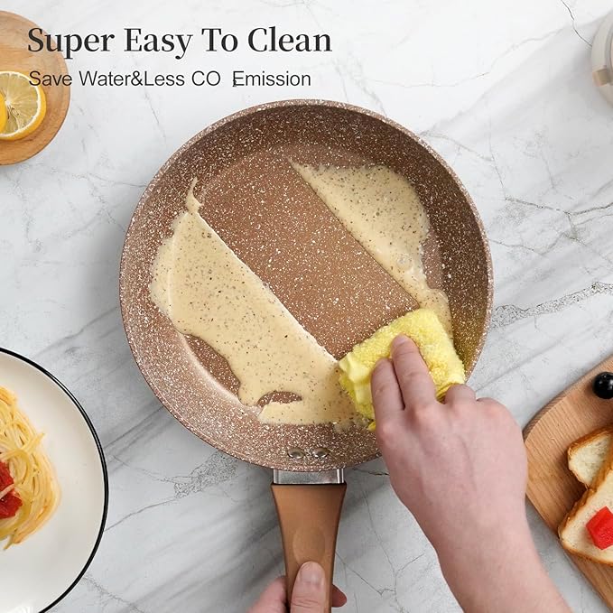 Innerwell Nonstick Frying Pan Set, Set of 3 Non Stick Frying Pans, Gold Granite Induction Cookware, 8inch&9.5inch&11inch Skillet Omelette Egg Frying Pan Set, kitchen Cooking Pan Set, PFOA&PFAS Free