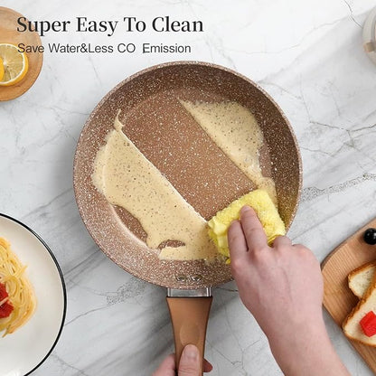 Innerwell Nonstick Frying Pan Set, Set of 3 Non Stick Frying Pans, Gold Granite Induction Cookware, 8inch&9.5inch&11inch Skillet Omelette Egg Frying Pan Set, kitchen Cooking Pan Set, PFOA&PFAS Free