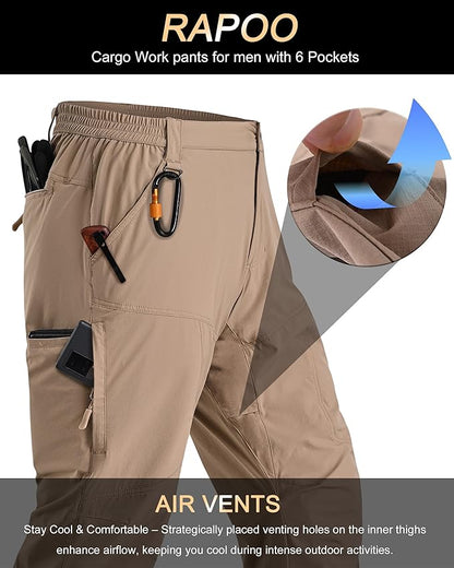 Rapoo Mens Hiking Pants Lightweight Water Resistant Breathable Nylon Cargo Pants with 6 Pockets