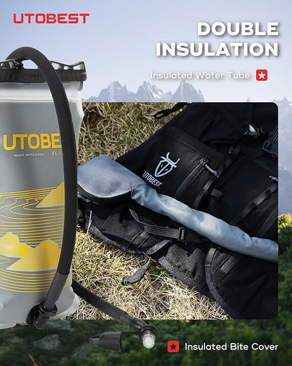 Insulated Water Bladder with Bite Valve Cover Keeps Water Cool or Warm for Hours, Leakproof TPU Hydration for Hiking Camping and Backpacking