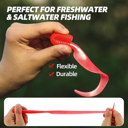 Curly Style Tail Worms Fishing Lures – Realistic Wavy Tail Soft Bait Grub Swimbaits for Saltwater & Freshwater Fishing, Available in 4 Inch & 6 Inch, Perfect for Bass, Trout, Crappie, & More