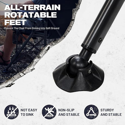 X Strike Oversized Folding Fishing Chair with Rod Holder Heavy Duty 350LBS, Feet Adjustable Padded Camping Chair with Cup Holder Side Pocket Hard Armrest