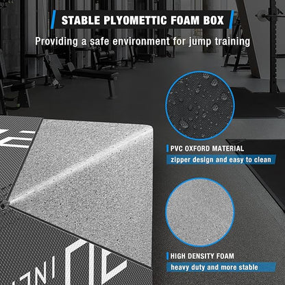 Modern-Depo 3 in 1 Plyometric Jump Box with High Density Foam | Fitness Plyo Box Jumps Height Adjustable 30/24/20, 24/20/16, 20/16/14, 1614/12 Inch for Home Gym, 440lb Weight Capacity