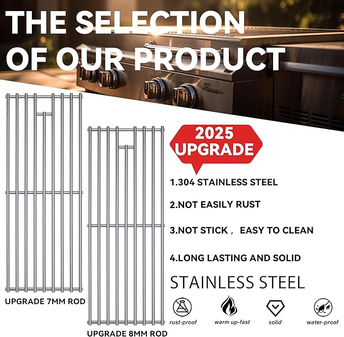 2025 Upgrade 1 Pack 7mm SS304 Stainless Steel BBQ Cooking Grill Grate Replacement Part for Bull 16517,BBQ Angus 47628, Brahma, Lonstar Select, Outlaw Steer Premium, Lonestar Select,7 Burner Premium
