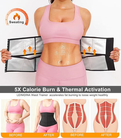 LEINIDINA Waist Trainer for Women Corset Shapewear Segmented Sweat Waist Trimmer for Women Workout Belt