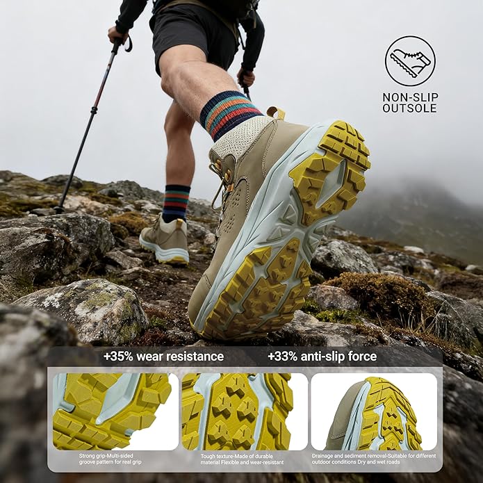Men’s Waterproof Hiking Boots Lightweight Comfortable Durable Slip-Resistant All-Terrain Mid Shoes for Outdoor & Daily Wear