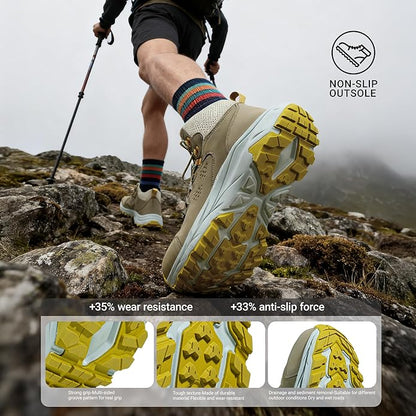 Men’s Waterproof Hiking Boots Lightweight Comfortable Durable Slip-Resistant All-Terrain Mid Shoes for Outdoor & Daily Wear