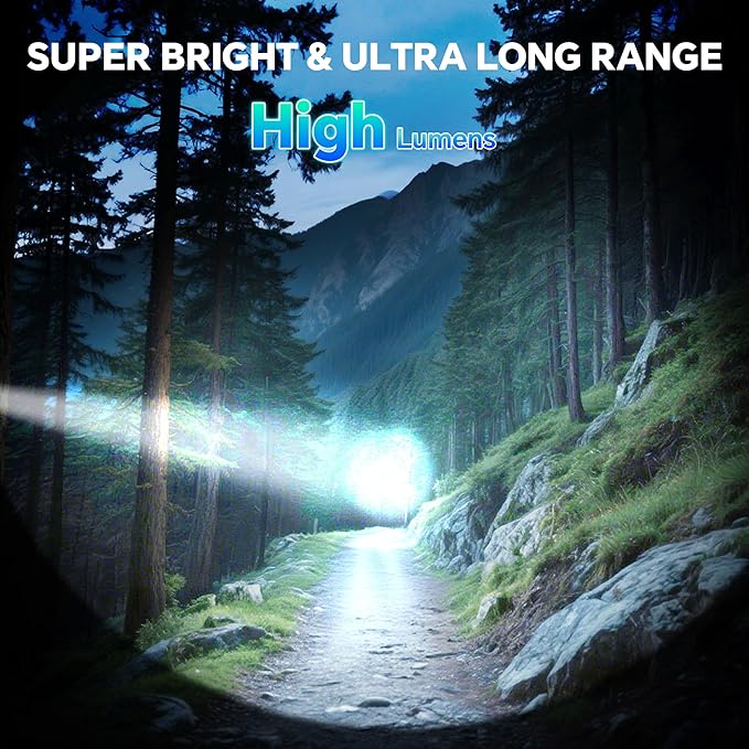 3Pack Rechargeable Flashlights High Lumens, Super Bright Flashlight with LCD Digital Display, 5Modes Adjustable LED Flashlight Tactical Flashlights High Powered, Flash Lights for Emergency