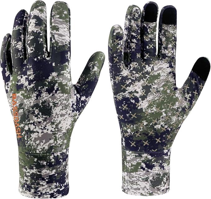 BASSDASH Men’s Camo Hunting Gloves UPF 50+ Lightweight Touchscreen Gloves for Warm Weather Fishing Hiking Outdoor Activities