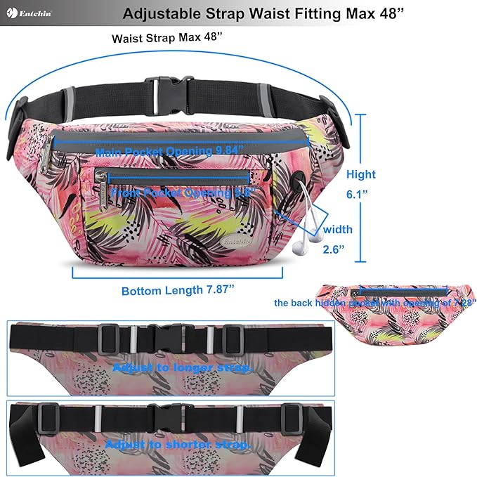 Entchin Fanny Pack for Women Men,Crossbody Belt Bag with 4-Zipper Pockets,Adjustable Waist Bag Pack,One of the Most Popular Travel Essential Gifts for Walking,Traveling,Cycling