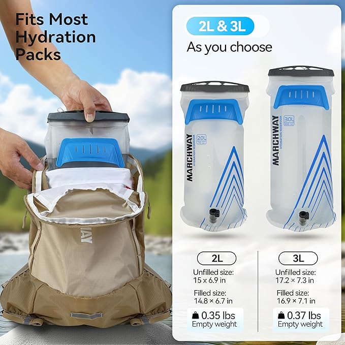 MARCHWAY Lightweight TPU Hydration Bladder 2L/3L for Hydration Packs, Slide-Seal Wide Mouth Water Reservoir Bag with Carry Handle for Hiking, Cycling, Running, Camping, Travel