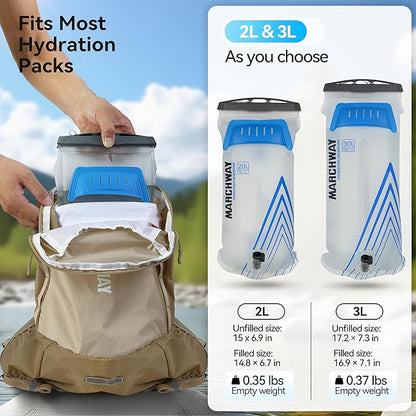 MARCHWAY Lightweight TPU Hydration Bladder 2L/3L for Hydration Packs, Slide-Seal Wide Mouth Water Reservoir Bag with Carry Handle for Hiking, Cycling, Running, Camping, Travel
