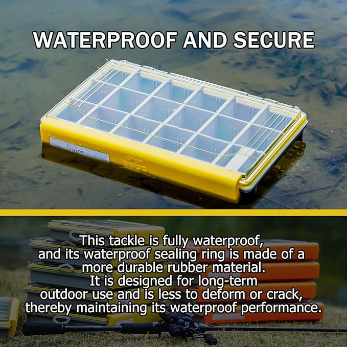 Deluxe Fishing Tackle Box, Waterproof 3600 and 3700 Tackle Trays, Organizer with Removable Dividers, Sealed Lure Box and Terminal Tackle Storage (1, 3600 Yellow)