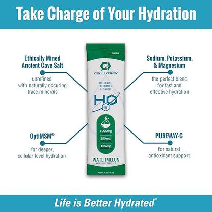 Cellutrex® H2O Electrolytes – Electrolyte Powder Drink Mix, Zero Sugar, Natural Salt Hydration Packets for Recovery and Wellness, Watermelon, 20 Sticks