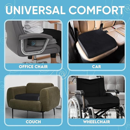 Large Seat Cushion (19” x 17” x 3”) Memory Foam for Office Chair, Wheelchair Cushions, Floor Pillow | Cushion Back Pain Coccyx Pain Relief | Plush Velvet Cover with Carry Handle