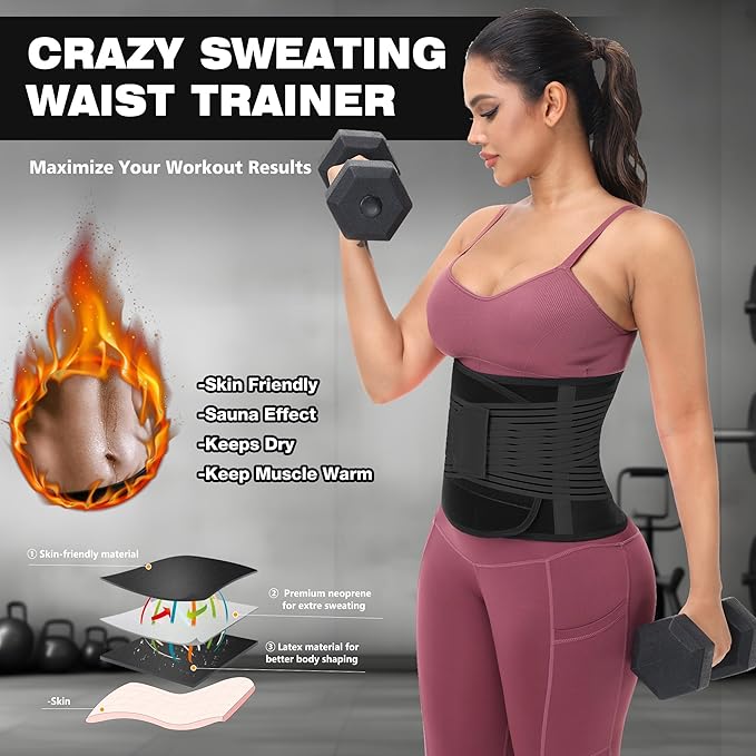 KOOCHY Waist Trainer For Women Men,Adjustable Sweat Band Tummy Control Belt,Waist Trimmer for Weight Loss Workout Fitness Gym