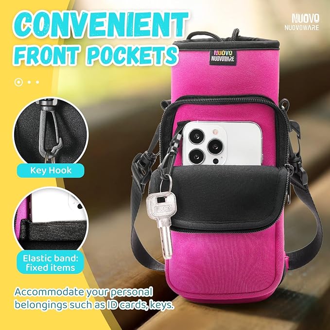Nuovoware Water Bottle Carrier Bag,25oz/40oz/64oz Bottle Pouch Holder,Adjustable Shoulder Hand Strap 2 Pocket Sling Neoprene Sleeve Sports Accessories for Hiking Travelling Camping