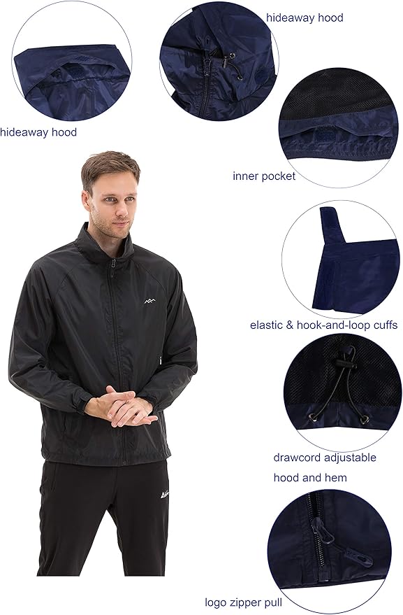 TRAILSIDE SUPPLY CO. Mens Windbreaker Jackets Lightweight Packable Jacket,Windproof and Dustproof