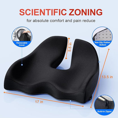 Benazcap Seat Cushion Office Chair Cushions Butt Pillow for Car Long Sitting, Memory Foam Chair Pad for Back, Coccyx, Tailbone Pain Relief for Gaming Chair and Car Seat