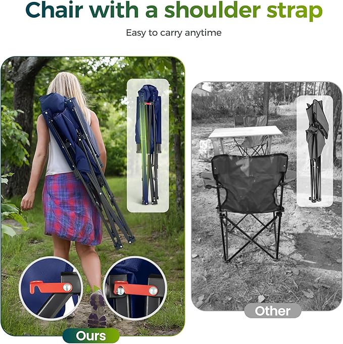 ALPHA CAMP Oversized Folding Camping Chairs High Backrest Heavy Duty Lawn Chairs for Adults Support 500 LBS Portable Camp Chairs with Cup Holders Large Side Pocket Outdoor Chair 2 Pack