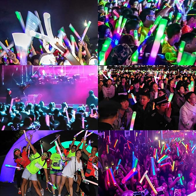 Bulk Glow Sticks - 100 PCS 18" LED Foam Sticks, 3 Modes Flashing Glow Batons for Party Favors, Wedding, Birthday, Raves, Concert, Festivals