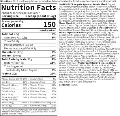 Garden of Life Meal Replacement Shakes, Raw Organic, Chocolate Protein Powder with Plant Based Pea Protein, Sprouts, Greens, Probiotics, Dairy Free 28 Servings