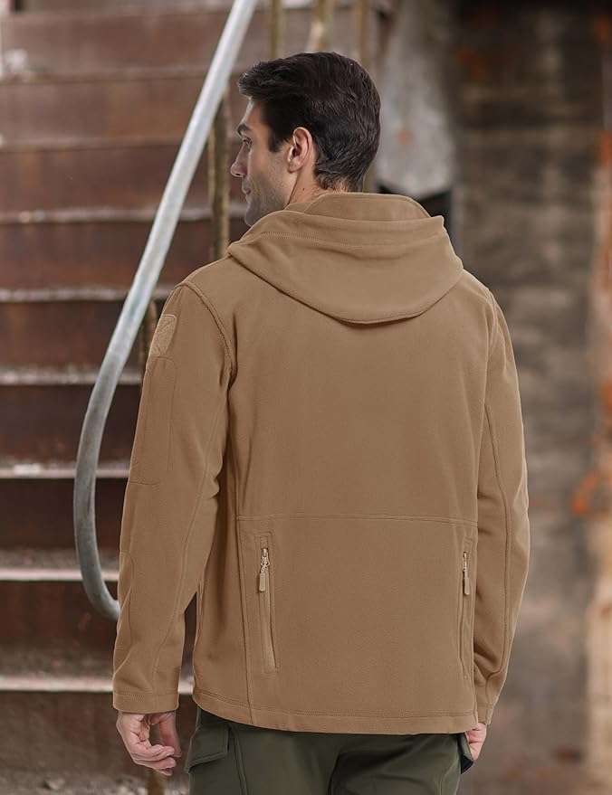 CRYSULLY Men's Military Tactical Sport Warm Fleece Hooded Outdoor Adventure Jacket Coats