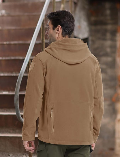 CRYSULLY Men's Military Tactical Sport Warm Fleece Hooded Outdoor Adventure Jacket Coats