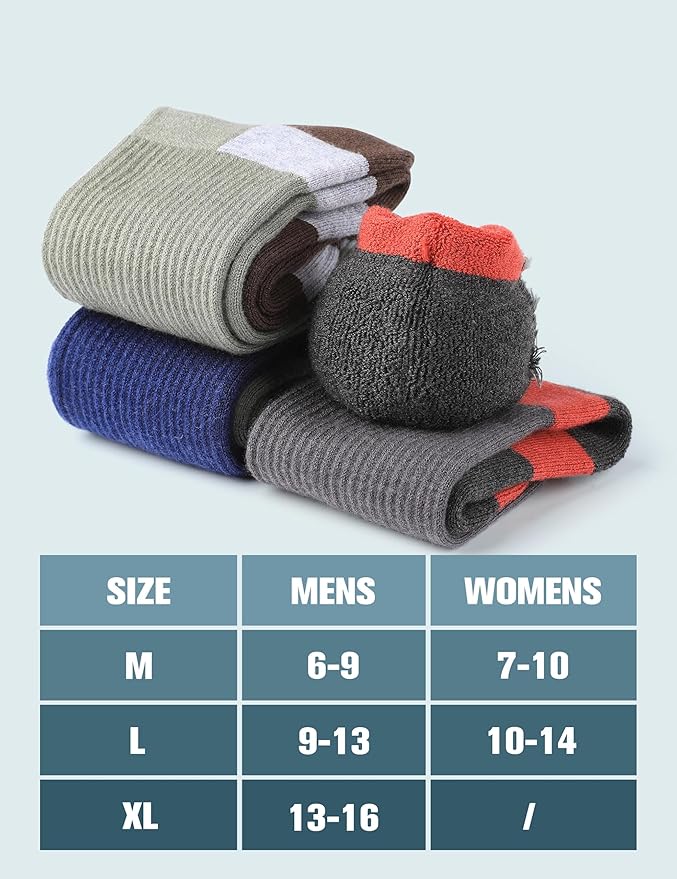 Wool Hiking Socks for Men - Women Lightweight Crew Merino Wool Socks with Cushion for Camping Hunting Work,4 pack