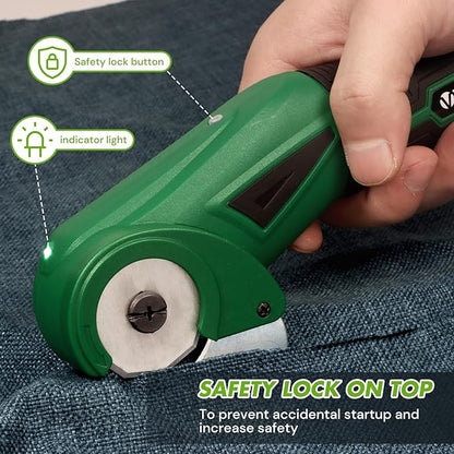 VLOXO Cordless Electric Scissors Upgraded, 4V Electric Cardboard Cutter Rechargeable Fabric Mini Cutter Rotary Multi-Cutting Power Tool with Safety Lock & LED Light for Carpet Leather Felt Storage Box