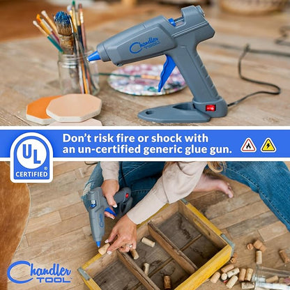 Chandler Tool Full Size Hot Glue Gun And Sticks Set for Crafts and DIY Pistola De Silicona Caliente Inalambrica Complete Heavy Duty Hot Glue Gun Kit With 10 Jumbo Glue Sticks (Blue)