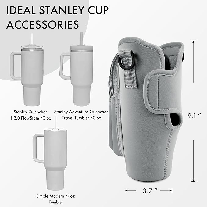 Water Bottle Carrier Bag with Phone Pocket for Stanley Cup 40/30 oz, Water Bottle Holder with Adjustable Strap& Straw Cover, Stanley Cup Accessories