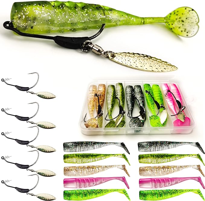 Soft Fishing Lures Shad Minnow Swimbaits, Pre-Rigged Jig Heads Paddle Tail Swim Baits for Bass, Trout, Walleye, Crappie, Sinking Jigs Bait for Saltwater Freshwater, Fishing Gifts for Men