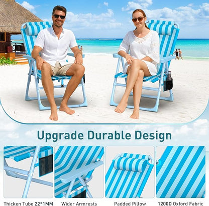 Suteck Backpack Beach Chairs for Adults 2 Pack, 6-Position Folding Reclining Chair with Cooler Bag & Cup Holder, Lightweight Portable Beach Chair for Camping, Outdoor, Sand, Travel Use