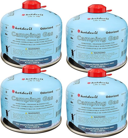 KOMAN Isobutane Fuel Canister 230 Gram Camping Stove Fuel Butane Propane Blend Camping Fuel Gas Canister Backpacking Fuel Light-Weight Compact Camping Fuel (4 Pack)