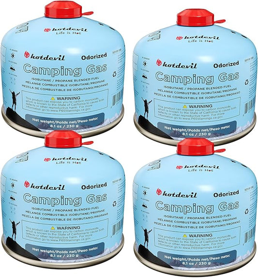Isobutane Fuel Canister 230 Gram Camping Stove Fuel Butane Propane Blend Isobutane Fuel Canister Camping Fuel Gas Canister Suitable for ALL Seasons Efficient and High Output 8.1oz(4 packs)