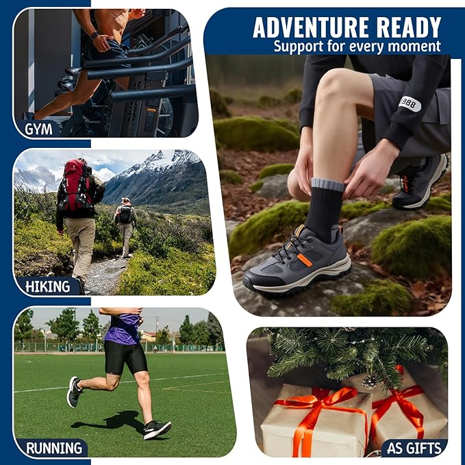 Josnown Thermal Hiking Socks Men 5 Pairs Warm Winter Thick Cushion Moisture Wicking Crew Boot Socks for Men, Size 7-12